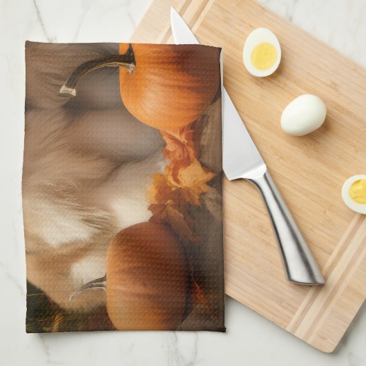 Tibetaanse Terriër Puppy Herfst Delight Pompoen Theedoek (Quarter Fold)