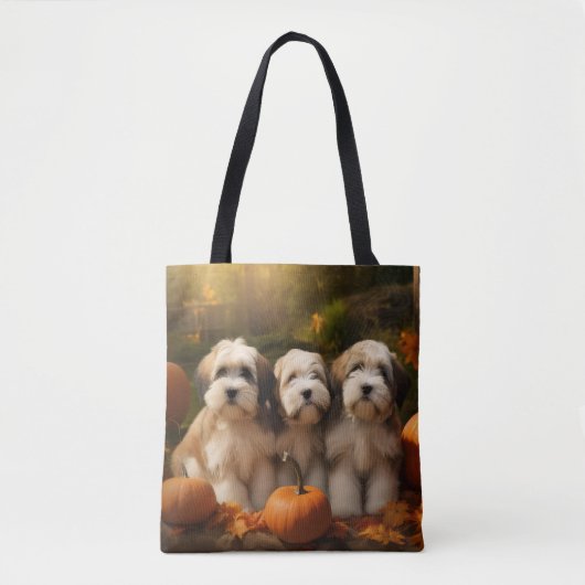Tibetaanse Terriër Puppy Herfst Delight Pompoen Tote Bag (Voorkant)