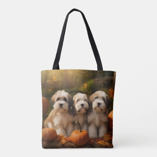 Tibetaanse Terriër Puppy Herfst Delight Pompoen Tote Bag (Achterkant)