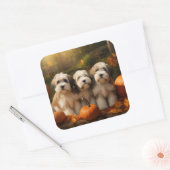 Tibetaanse Terriër Puppy Herfst Delight Pompoen Vierkante Sticker (Envelop)