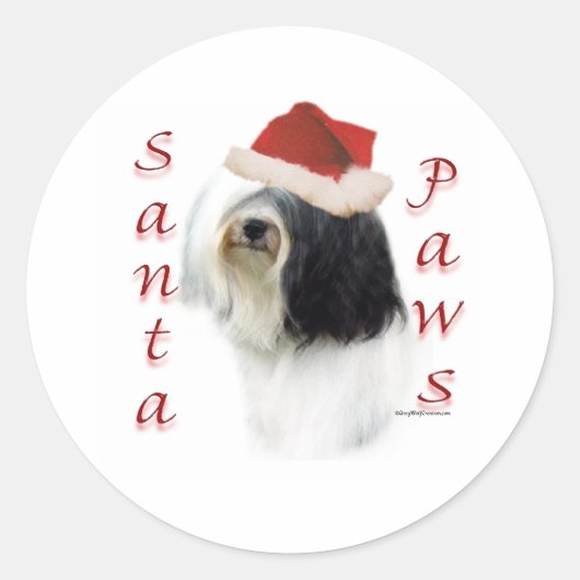 Tibetaanse Terriër Santa Paws Ronde Sticker (Voorkant)