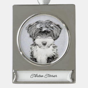 Tibetaanse Terrier Schilderij - Mooie Originele Ho Verzilverd Banner Ornament