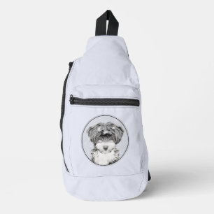 Tibetaanse terriër schildert zwarte en witte honde sling bag