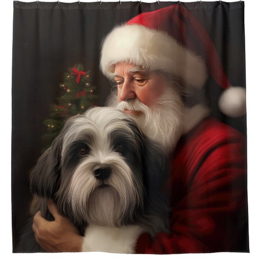 Tibetaanse Terriër Sinterklaas Feestelijke Kerstmi Douchegordijn (Voorkant)