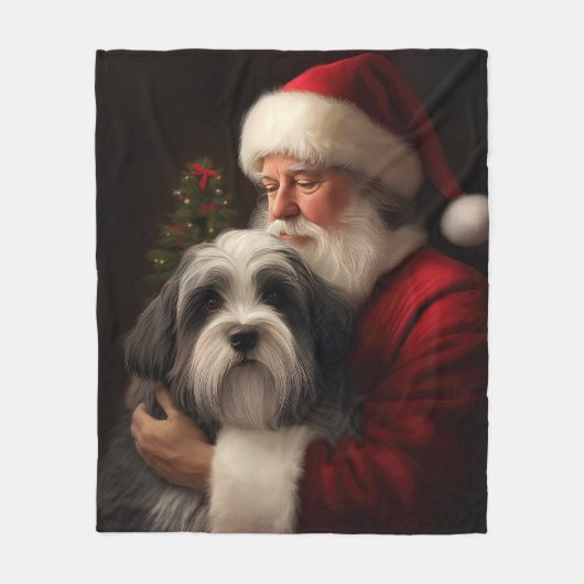 Tibetaanse Terriër Sinterklaas Feestelijke Kerstmi Fleece Deken (Voorkant)