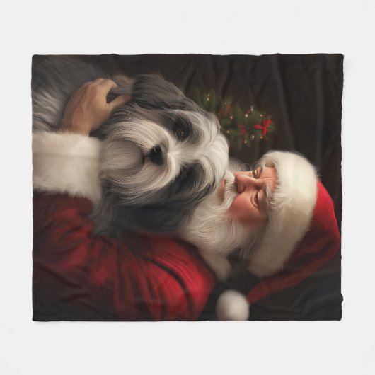 Tibetaanse Terriër Sinterklaas Feestelijke Kerstmi Fleece Deken (Voorkant (Horizontaal))