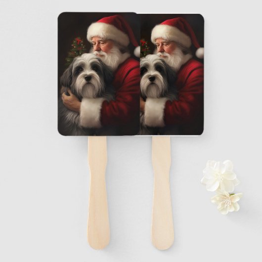 Tibetaanse Terriër Sinterklaas Feestelijke Kerstmi Handwaaier (Voorkant en achterkant)