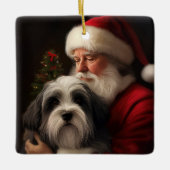Tibetaanse Terriër Sinterklaas Feestelijke Kerstmi Keramisch Ornament (Voorkant)