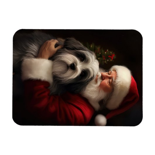 Tibetaanse Terriër Sinterklaas Feestelijke Kerstmi Magneet (Horizontaal)