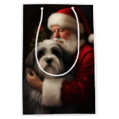 Tibetaanse Terriër Sinterklaas Feestelijke Kerstmi Medium Cadeauzakje (Voorkant)