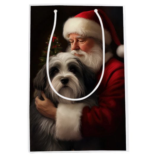 Tibetaanse Terriër Sinterklaas Feestelijke Kerstmi Medium Cadeauzakje (Voorkant)