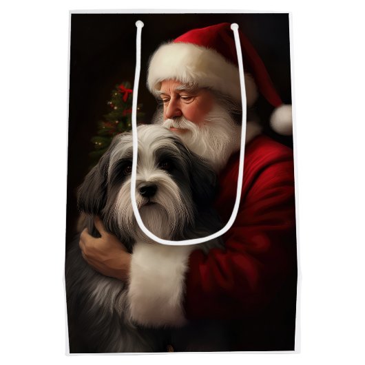 Tibetaanse Terriër Sinterklaas Feestelijke Kerstmi Medium Cadeauzakje (Achterkant)