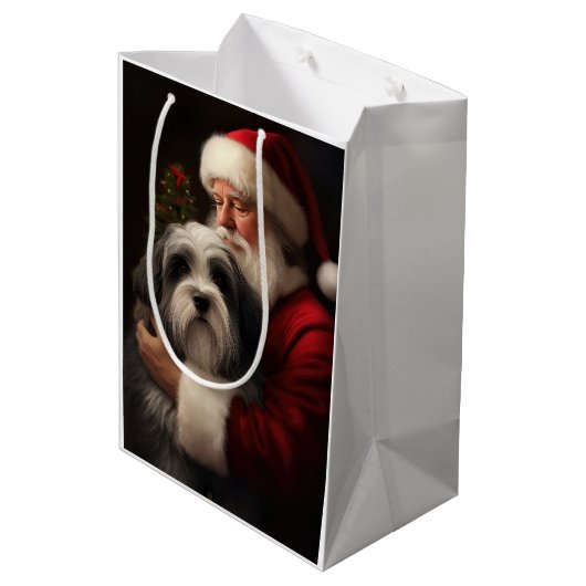 Tibetaanse Terriër Sinterklaas Feestelijke Kerstmi Medium Cadeauzakje (Achterkant Gekanteld)