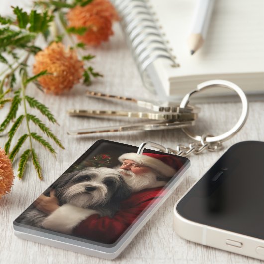 Tibetaanse Terriër Sinterklaas Feestelijke Kerstmi Sleutelhanger (Voorkant Rechts)