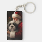 Tibetaanse Terriër Sinterklaas Feestelijke Kerstmi Sleutelhanger (achterkant)