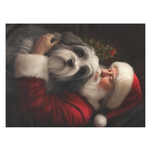 Tibetaanse Terriër Sinterklaas Feestelijke Kerstmi Tafelkleed (Voorkant (Horizontaal))