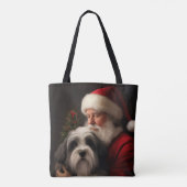Tibetaanse Terriër Sinterklaas Feestelijke Kerstmi Tote Bag (Achterkant)