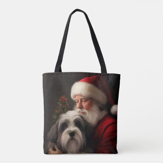 Tibetaanse Terriër Sinterklaas Feestelijke Kerstmi Tote Bag (Achterkant)