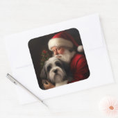 Tibetaanse Terriër Sinterklaas Feestelijke Kerstmi Vierkante Sticker (Envelop)