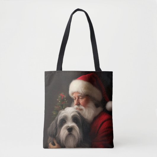 Tibetaanse Terriër Sinterklaas Festive Kerstmis Tote Bag (Voorkant)