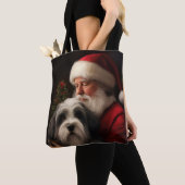 Tibetaanse Terriër Sinterklaas Festive Kerstmis Tote Bag (Dichtbij)