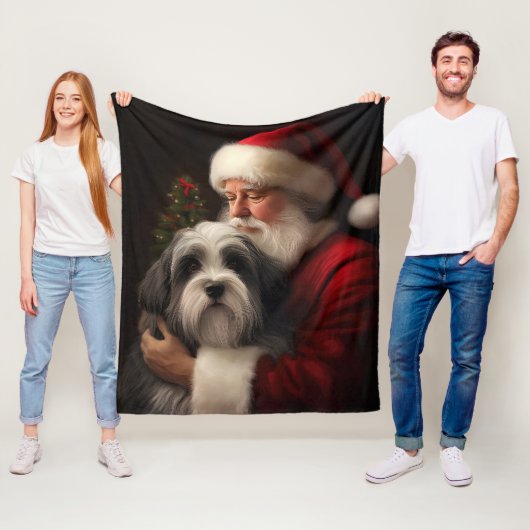 Tibetaanse Terriër Sinterklaas Kerstmis Feestelijk Fleece Deken (In situ)