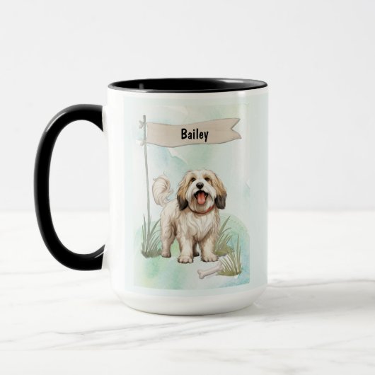 Tibetaanse Terrier Waterverf Gepersonaliseerde Hon Mok (Links)