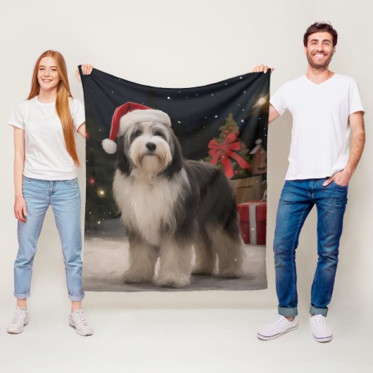 Tibetaanse Terrierhond in Sneeuw Kerstmis Fleece Deken (In situ)