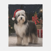 Tibetaanse Terrierhond in Sneeuw Kerstmis Fleece Deken (Voorkant)