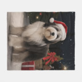 Tibetaanse Terrierhond in Sneeuw Kerstmis Fleece Deken (Voorkant (Horizontaal))