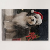 Tibetaanse Terrierhond in Sneeuw Kerstmis Legpuzzel (Horizontaal)