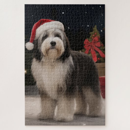 Tibetaanse Terrierhond in Sneeuw Kerstmis Legpuzzel (Verticaal)