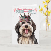 Tibetaanse Terrierhond Koningin voor een Dag Grapp Kaart (Gele Bloem)