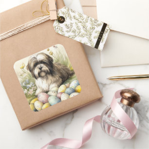Tibetaanse Terrierhond met Pasen Eieren Vakantie Vierkante Sticker