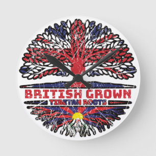 Tibetaanse Tibetaanse Britse vlag over boomrootbom Ronde Klok