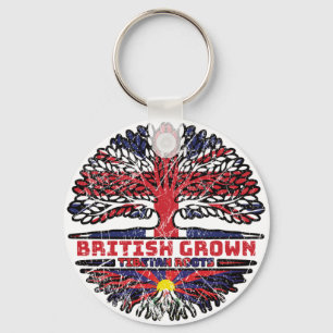Tibetaanse Tibetaanse Britse vlag over boomrootbom Sleutelhanger