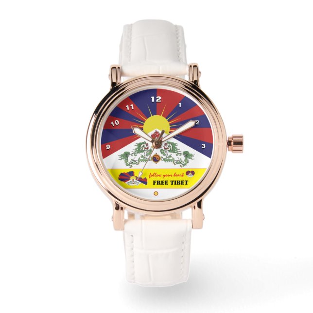 Tibetaanse vlag horloge, Tibet kaart, hart / vrij  Horloge (Voorkant)