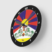 Tibetaanse vlag & tijdklok /Himalayas Snow Lions Ronde Klok (Hoek)