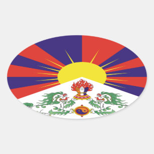 Tibetaanse Vlag Vrij Tibet - Peu Rangzen བོད་རང་བཙ Ovale Sticker