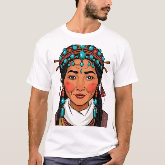 Tibetaanse vrouw gezicht illustratie t-shirt (Voorkant)