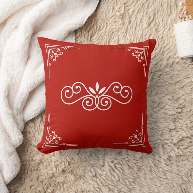 Tibetan Art Square Pillow on Red | Customizable Bo Kussen (Deken)