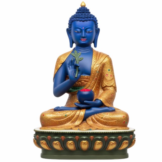 Tibetan Blue Medicine Buddha 2D Statue Staand Fotobeeldje (Voorkant)