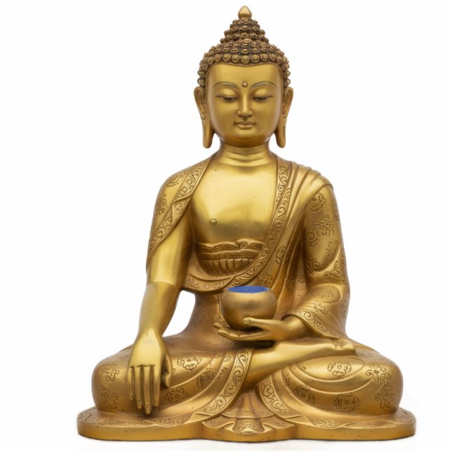 Tibetan Gold Medicine Buddha 2D Statue Staand Fotobeeldje (Voorkant)