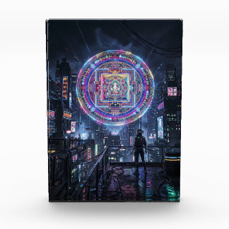 Tibetan Mandala Illuminating the Night: Cyberpunk Fotoblokken