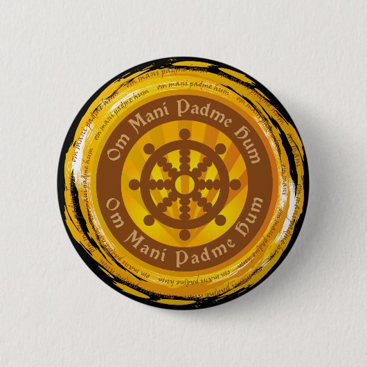 Tibetan Mantra Dharma Wheel Ronde Button 5,7 Cm (Voorkant)