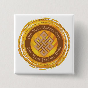 Tibetan Mantra Enless Knot Vierkante Button 5,1 Cm