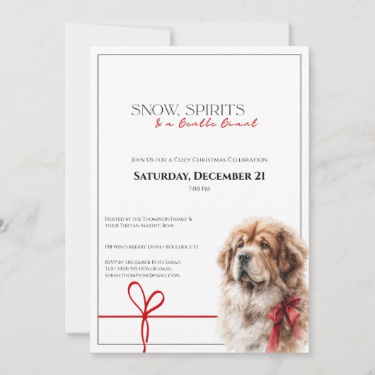 Tibetan Mastiff Christmas Party Cozy Red Scarf Kaart (Voorkant)