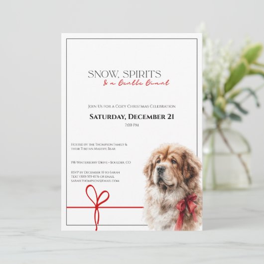 Tibetan Mastiff Christmas Party Cozy Red Scarf Kaart (Staand voorkant)