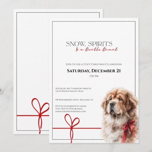 Tibetan Mastiff Christmas Party Cozy Red Scarf Kaart (Voorkant / Achterkant)