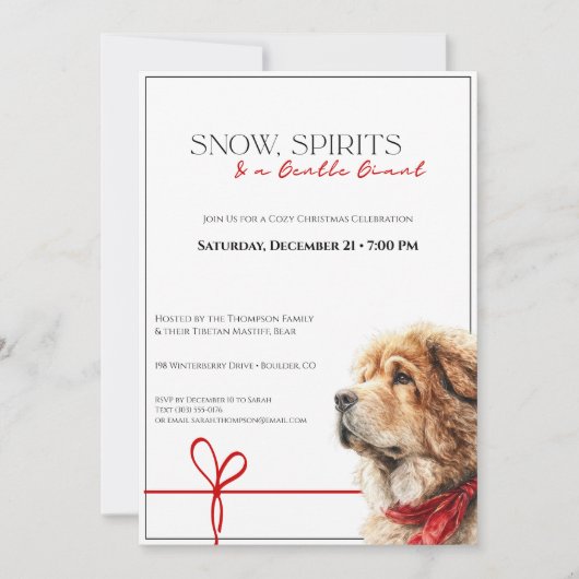 Tibetan Mastiff Christmas Party Invitation  Kaart (Voorkant)